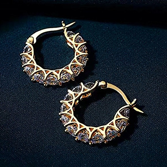 Gold Plated Zircon Diamond Huggie Hoop Earrings - Picture 2 of 5